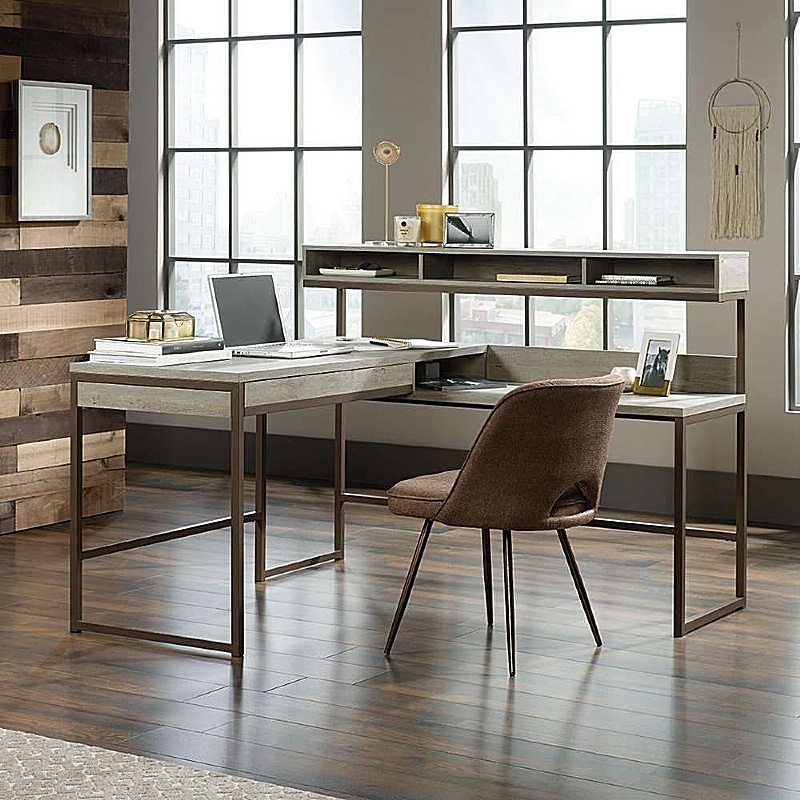 Manhattan View L-Shaped Home Office Desk in Mystic Oak