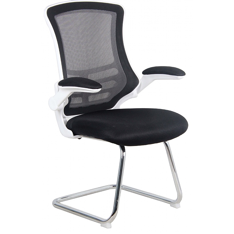 Luna White Medium Back Mesh Cantilever Visitor Chairs - Office Chairs