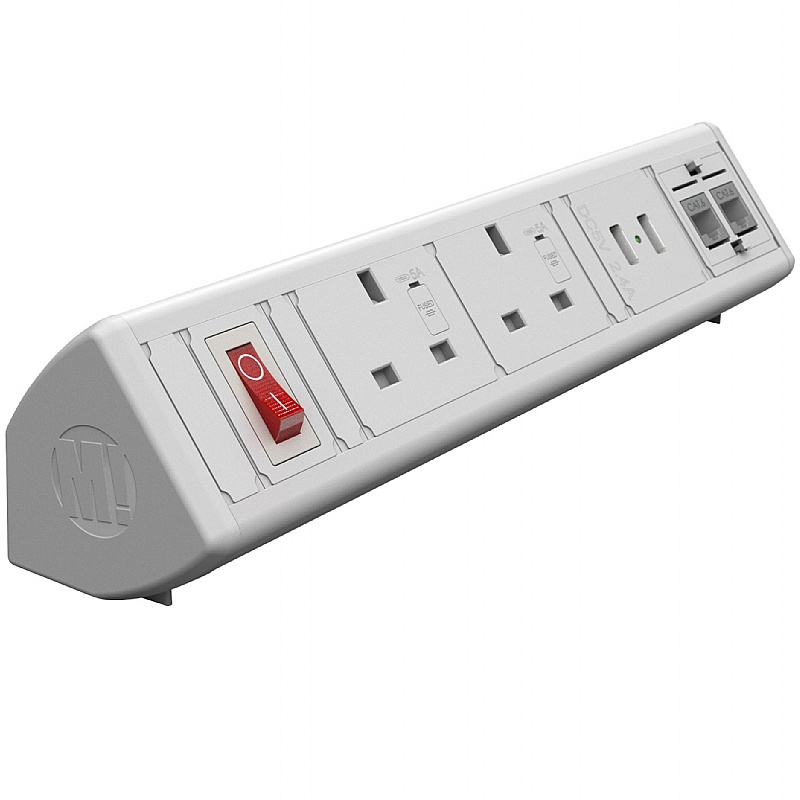 Boost Desktop Power Module 2 Power, 2 USB A, 2 CAT6 Data - Office Accessories