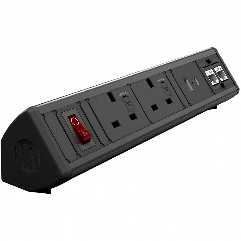 Boost Desktop Power Module 2 Power, 1 USB A, 1 USB C, 2 CAT 6 Data - Office Accessories