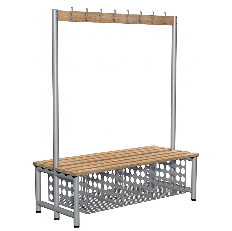 Premium Wooden Double Cloakroom Benches with Hooks - School Furniture