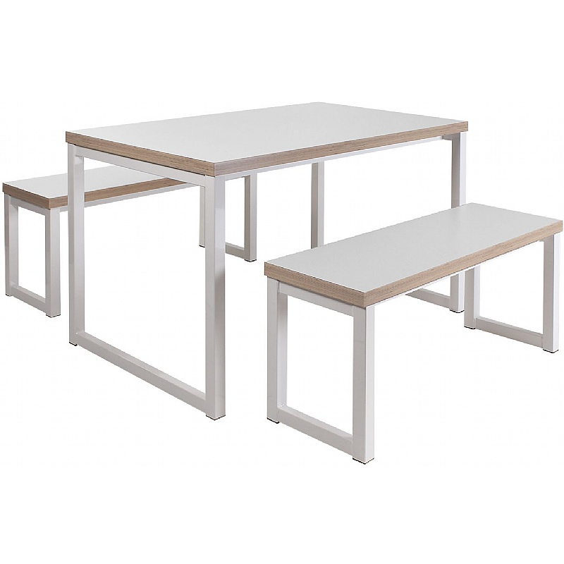 Recess Hoop Leg Dining Table and Bench Set