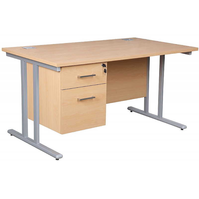 Horizon Deluxe Rectangular Cantilever Office Desks With Single Fixed Pedestal