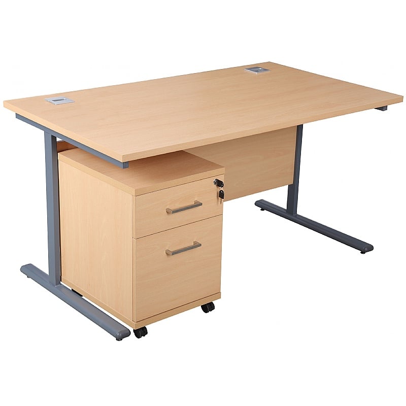 Horizon Rectangular Cantilever Office Desks With Mobile Pedestal