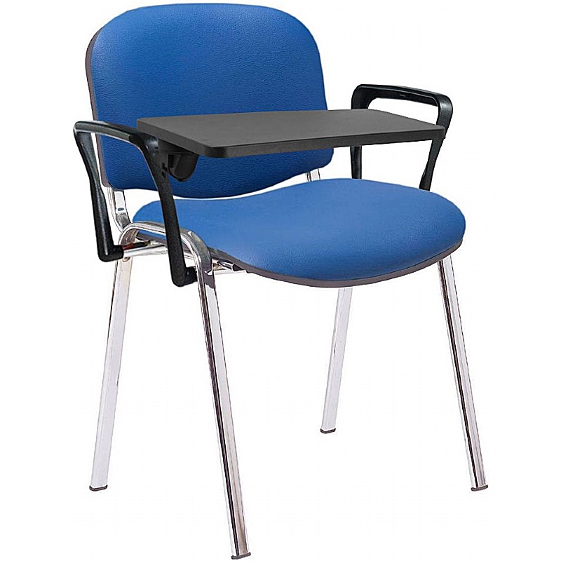 Ecton Chrome Frame Vinyl Stacking Conference Chairs with Writing Tablet - Office Chairs