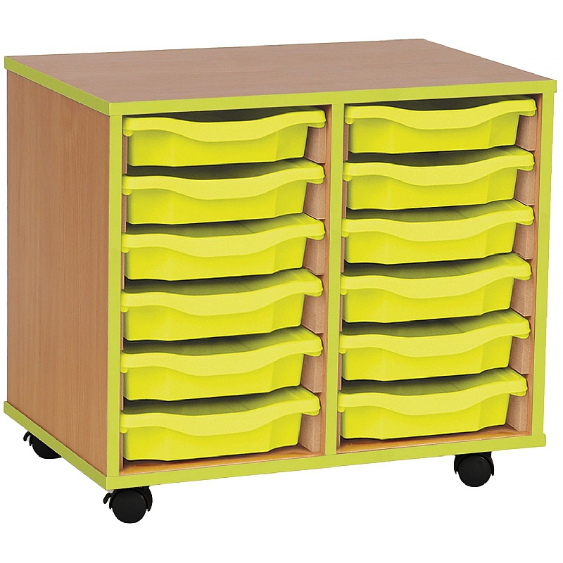 Coloured Edge Mobile 12 Tray Single Storage Lime