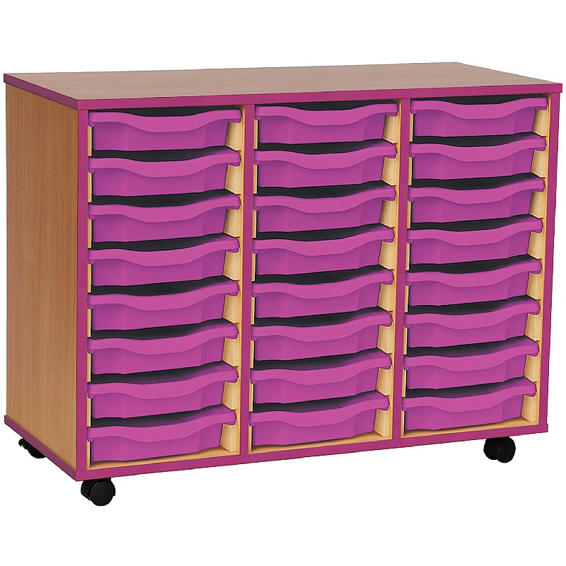 Coloured Edge Mobile 24 Tray Single Storage Beech Purple