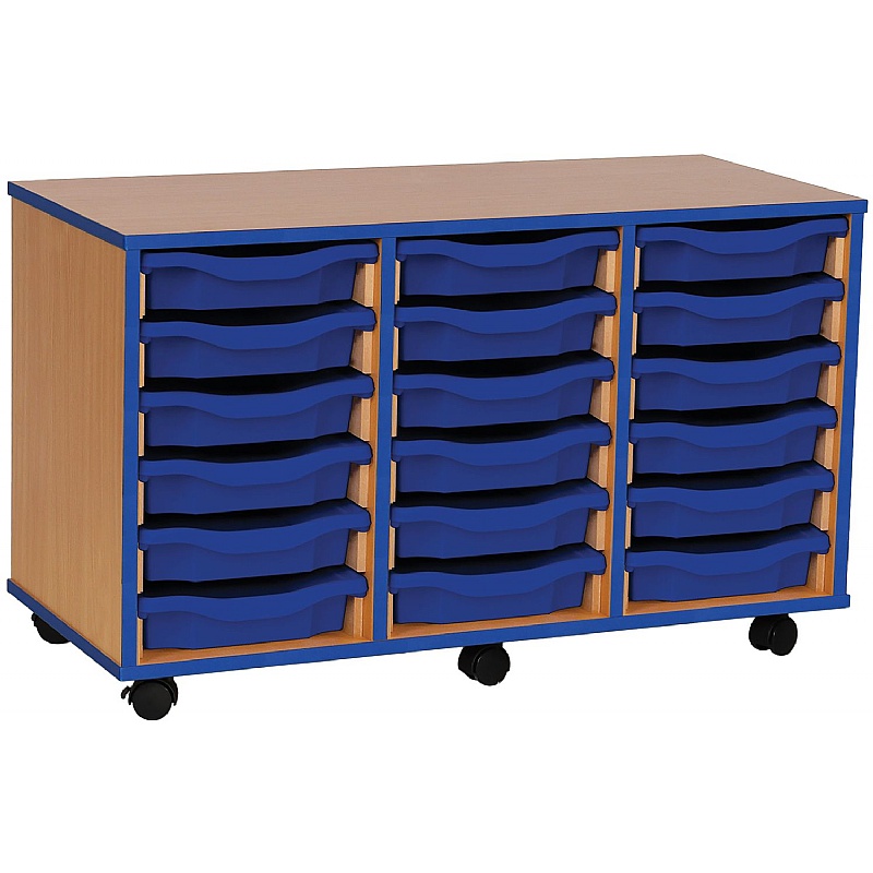 Coloured Edge Mobile 18 Tray Single Storage Blue