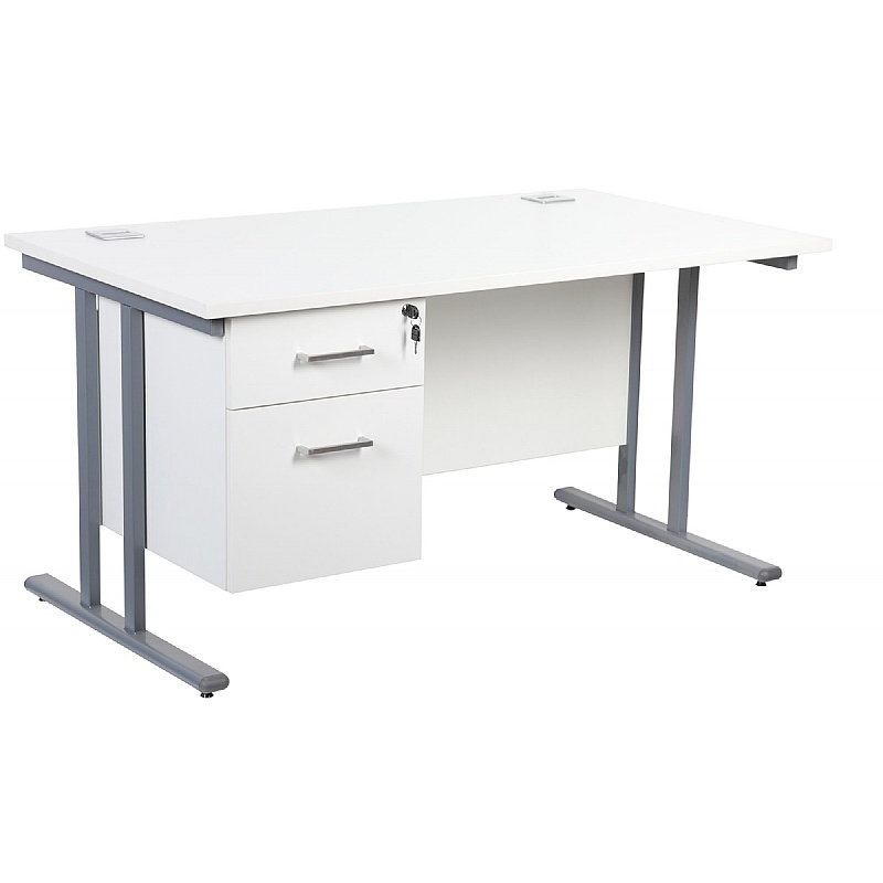 Horizon Deluxe Rectangular Cantilever Office Desks With Single Fixed Pedestal