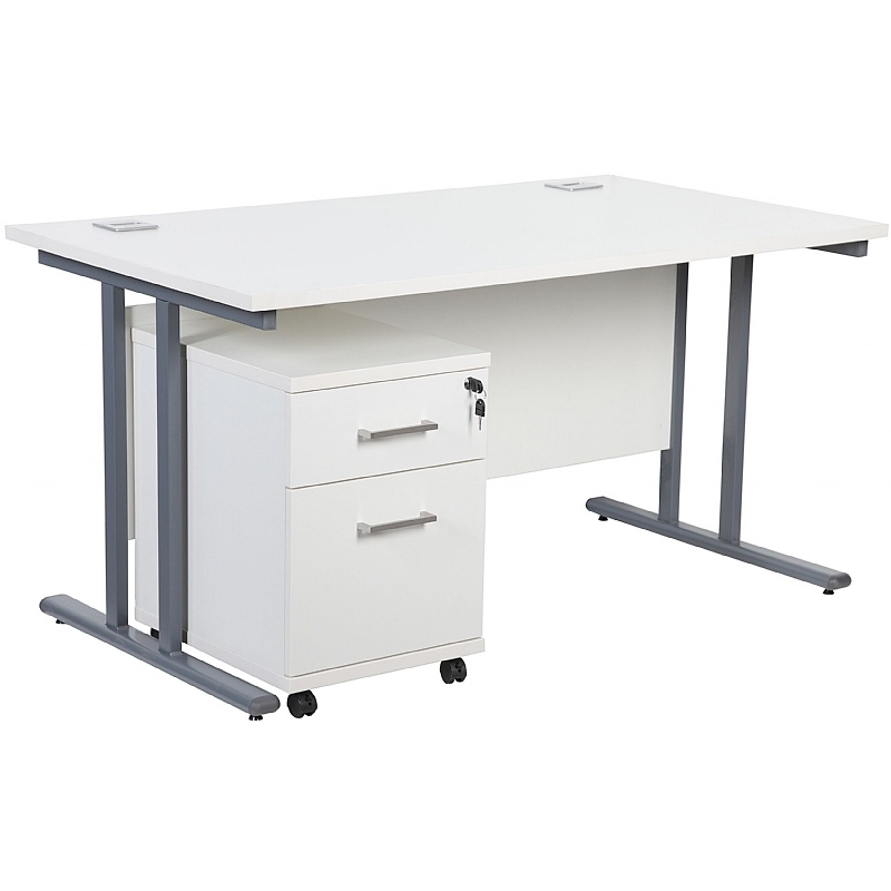 Horizon Deluxe Rectangular Cantilever Office Desks With Mobile Pedestal