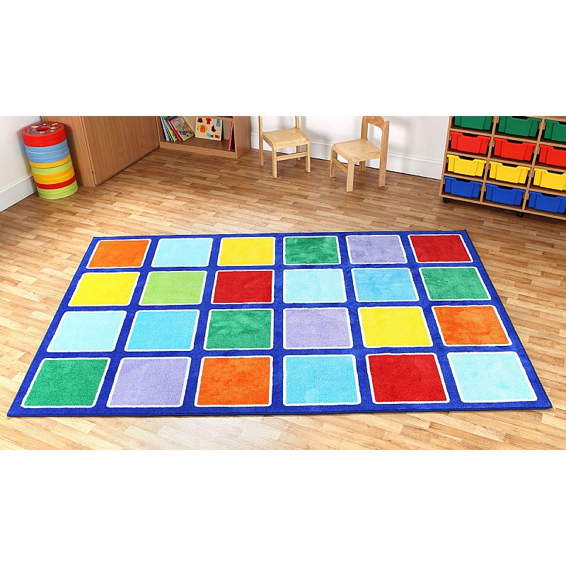 Rainbow Squares Rectangular Placement Carpet