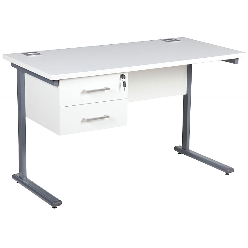 Horizon Compact Cantilever Office Desks With Single Fixed Pedestal - Office Desks