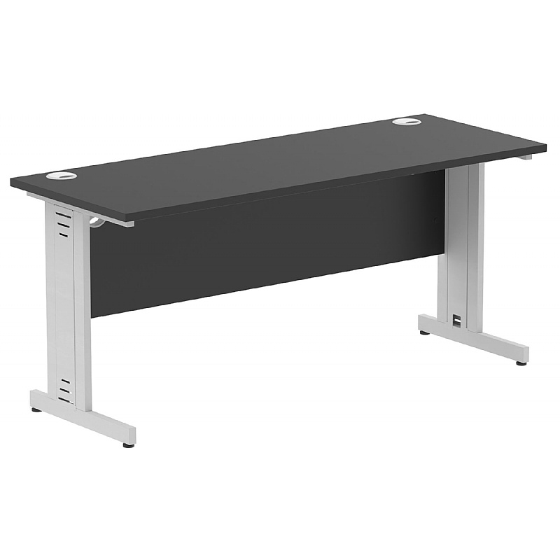 Onyx Black Shallow Rectangular Cable Managed Office Desks