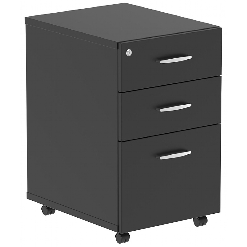 Obsidian Black Tall Under Desk Mobile Wooden Office Drawer Pedestals