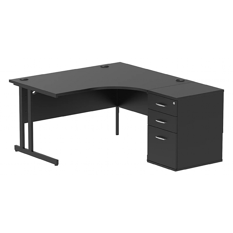 Eclipse Black Ergonomic Radial Office Desks with Desk End Drawers