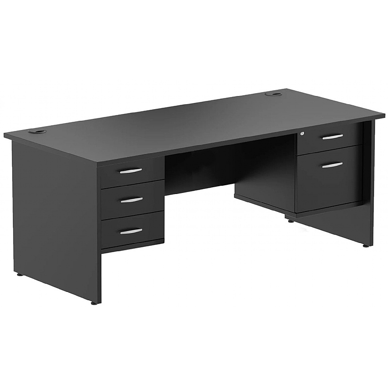 Raven Black Rectangular Office Desk With Double Fixed Drawers from our