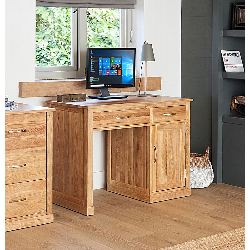 Mobel Oak Solid Wood Single Pedestal Home Office Desk