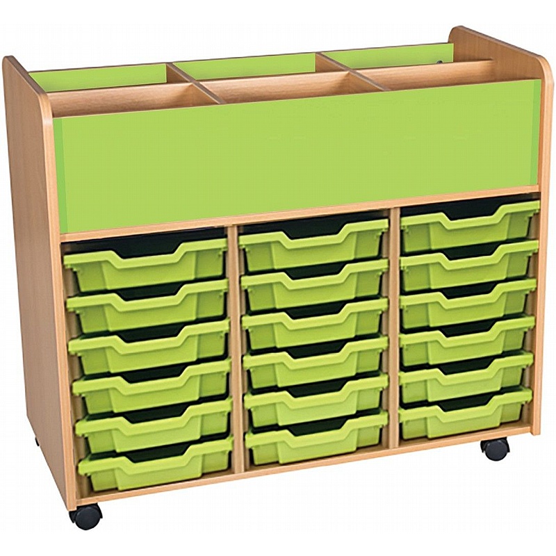 KubbyClass Mobile Library 18 Shallow Tray Storage with Top Storage - School Furniture