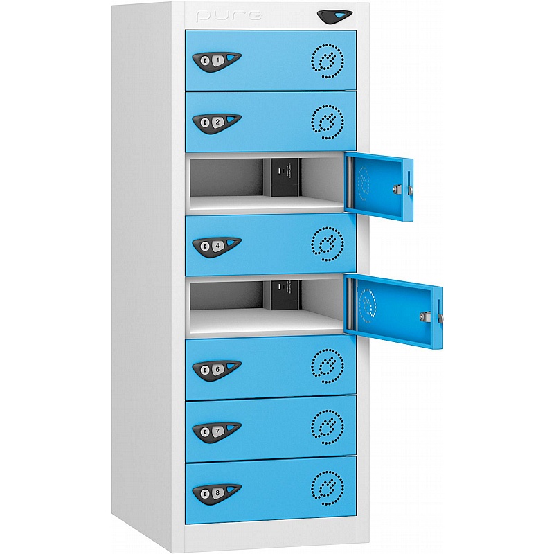 Pure Power Low 8 Compartment Laptop and Tablet Charging Lockers with Cam Lock - Office Storage