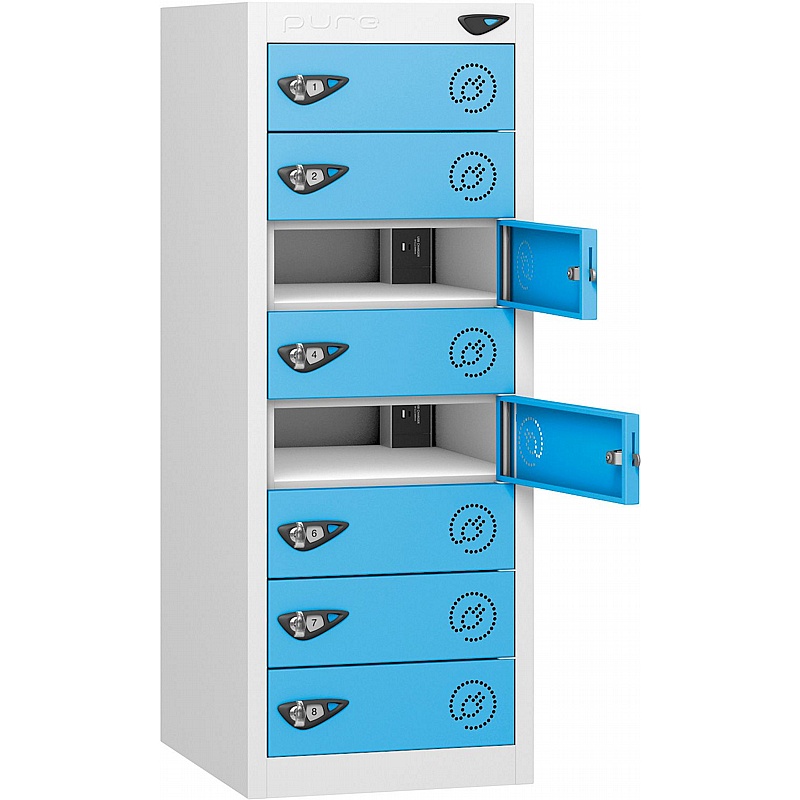 Pure Power Low 8 Compartment Laptop and Tablet Charging Lockers with Hasp and Staple Lock - Office Storage