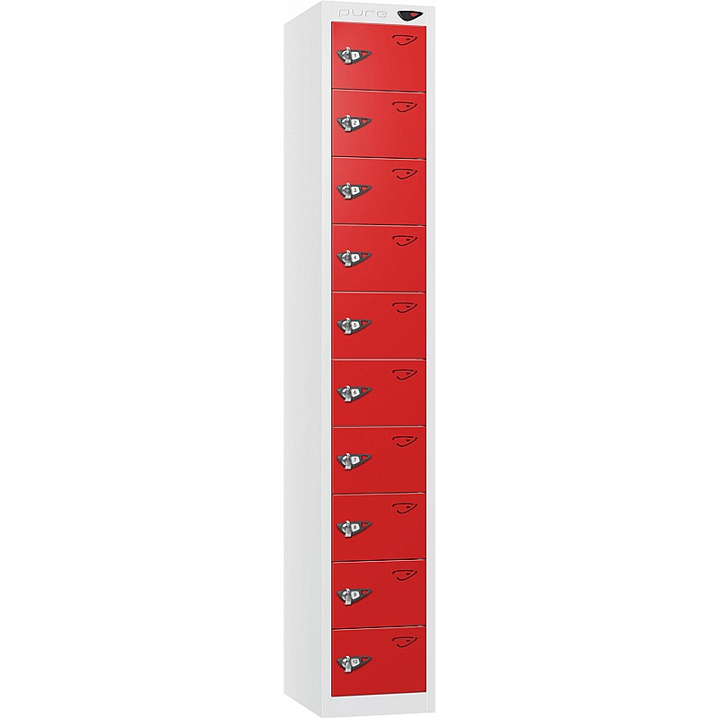 Pure Antibacterial 10 Compartment Personal Effects Lockers with Hasp and Staple Lock - Office Storage