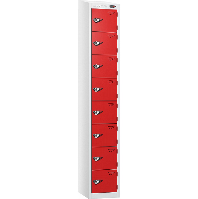 Pure Antibacterial Sloping Top 8 Compartment Personal Effects Lockers with Hasp and Staple Lock - Office Storage