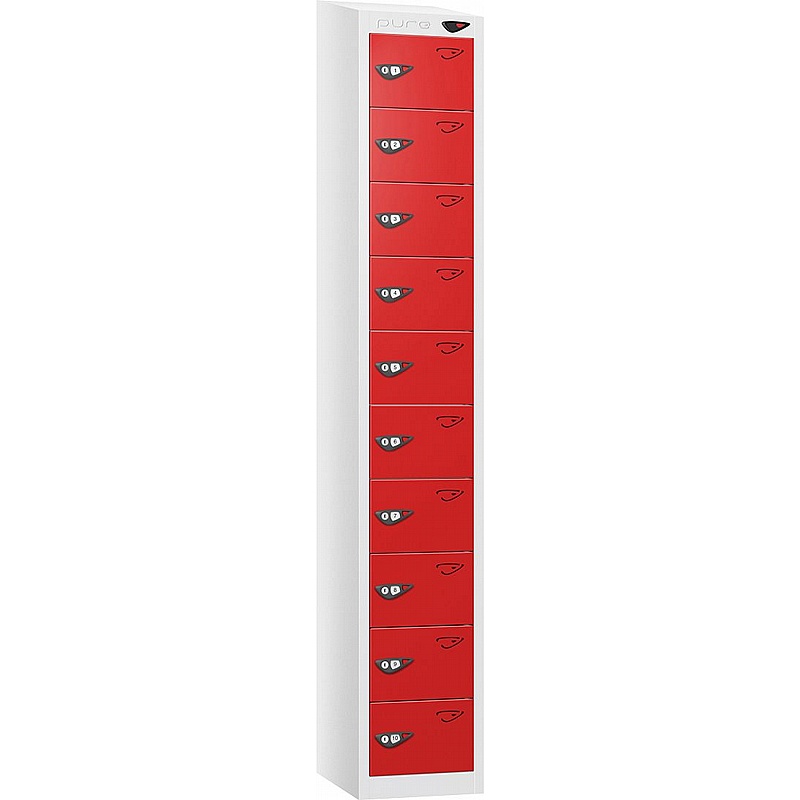 Pure Antibacterial Sloping Top 10 Compartment Personal Effects Lockers with Cam Lock - Office Storage