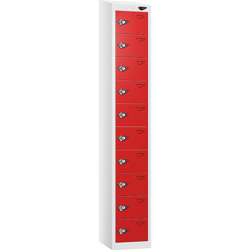 Pure Antibacterial Sloping Top 10 Compartment Personal Effects Lockers with Hasp and Staple Lock - Office Storage