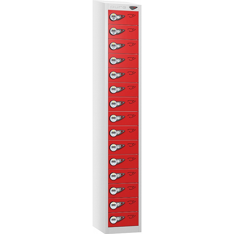 Pure Antibacterial Sloping Top 15 Compartment Personal Effects Lockers with Manual Combination Lock - Office Storage