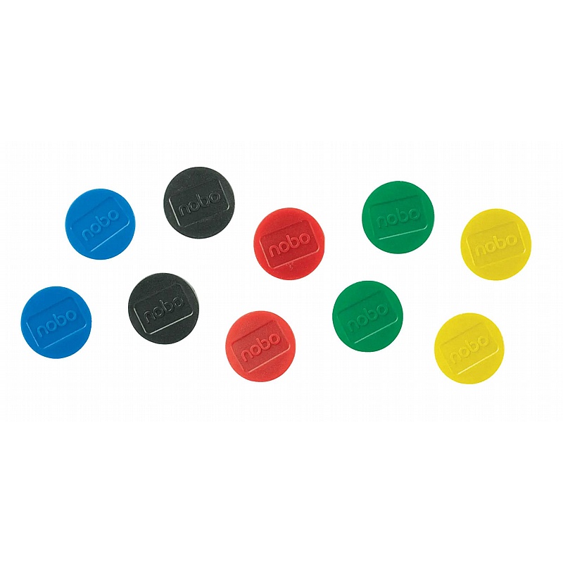 Nobo 32mm Magnetic Whiteboard Coloured Magnets - Pack of 10 - Display Equipment