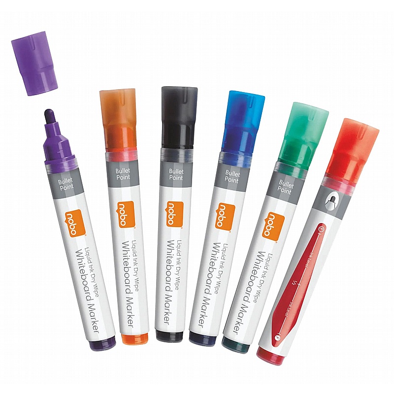 Nobo Liquid Ink Bullet Tip Drywipe Pens - Pack of 6 - Display Equipment