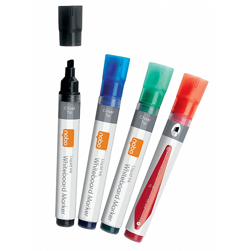 Nobo Liquid Ink Chisel Tip Drywipe Pens - Pack of 4 - Display Equipment