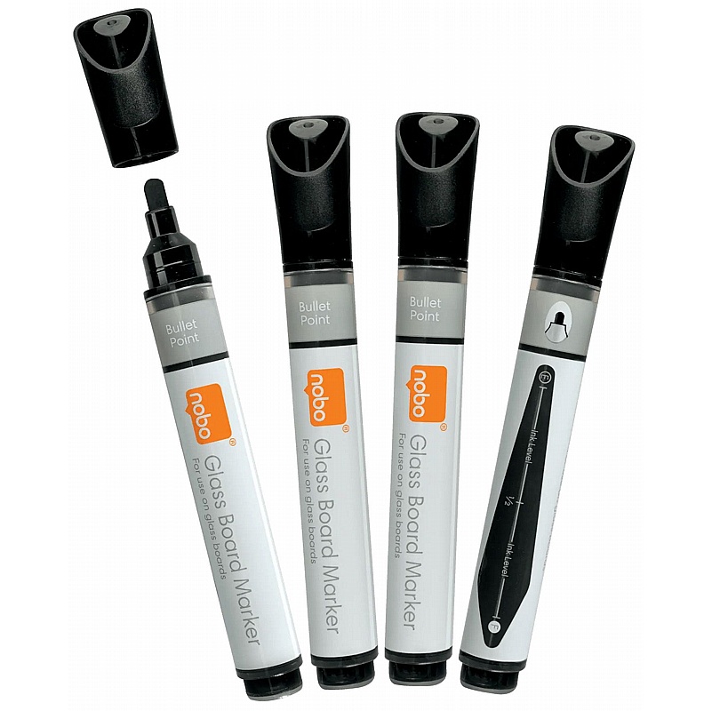 Nobo Liquid Ink Glass Whiteboard Pens - Pack of 4 - Display Equipment