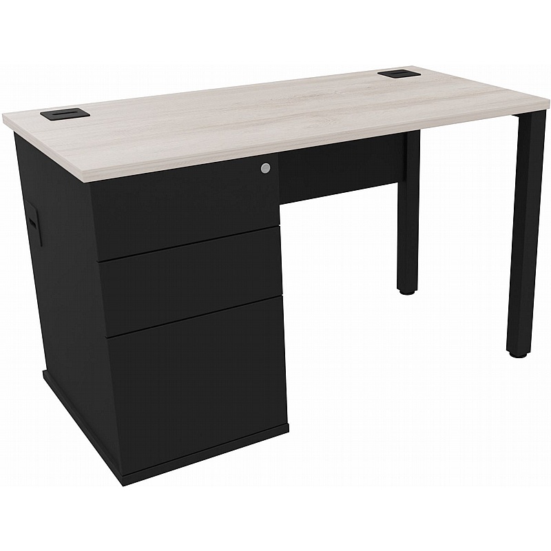 Analog Duo Shallow Rectangular Desk with Pedestal - Office Desks