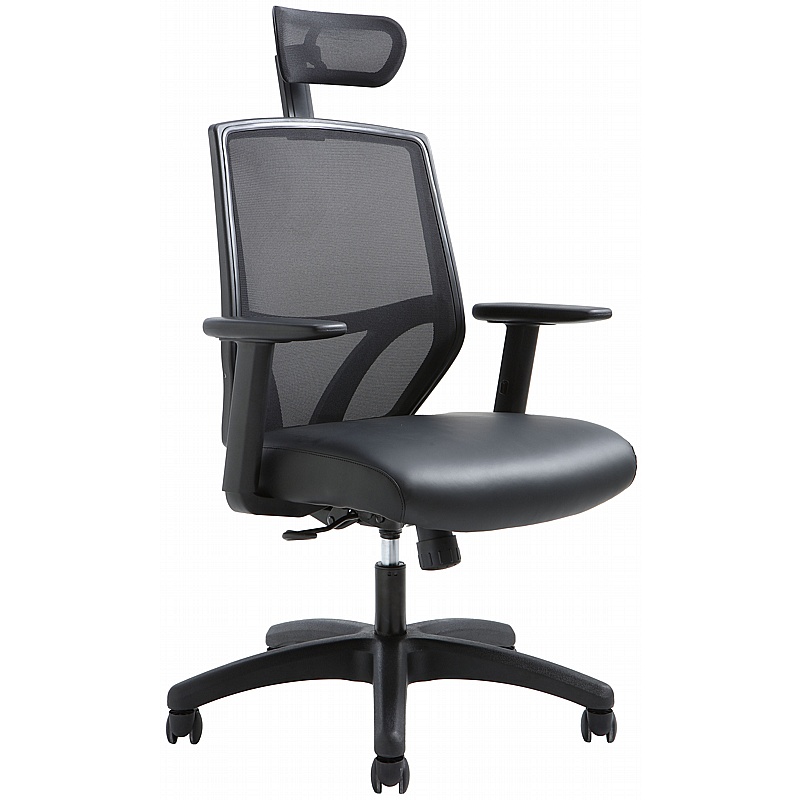 Evo Mesh & Top Leather Executive Office Chair with Pocket Sprung Seat - Office Chairs