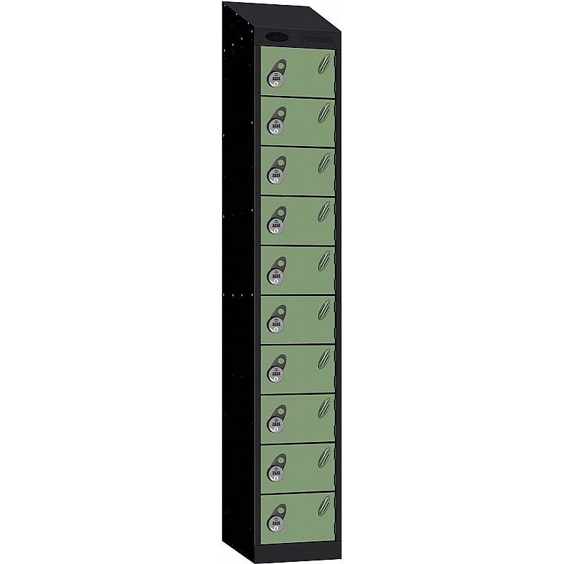 Stellar Probe Equinox Antibacterial Sloping Top 10 Compartment Lockers with Manual Combination Lock - Office Storage