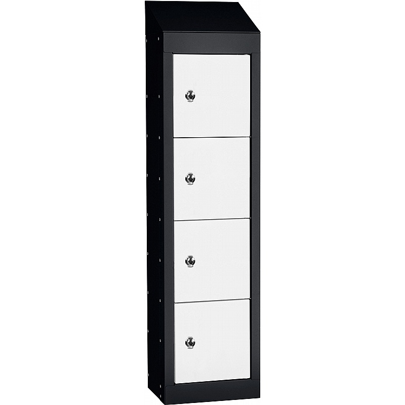 Stellar Probe Antibacterial Sloping Top 4 Compartment Personal Effects Lockers with Hasp and Staple Lock - Office Storage