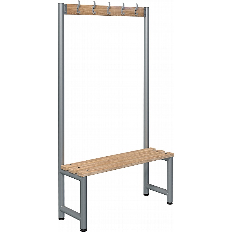 Stellar Probe Single Sided Wooden Slat Changing and Cloakroom Bench Seats with Hooks - School Furniture