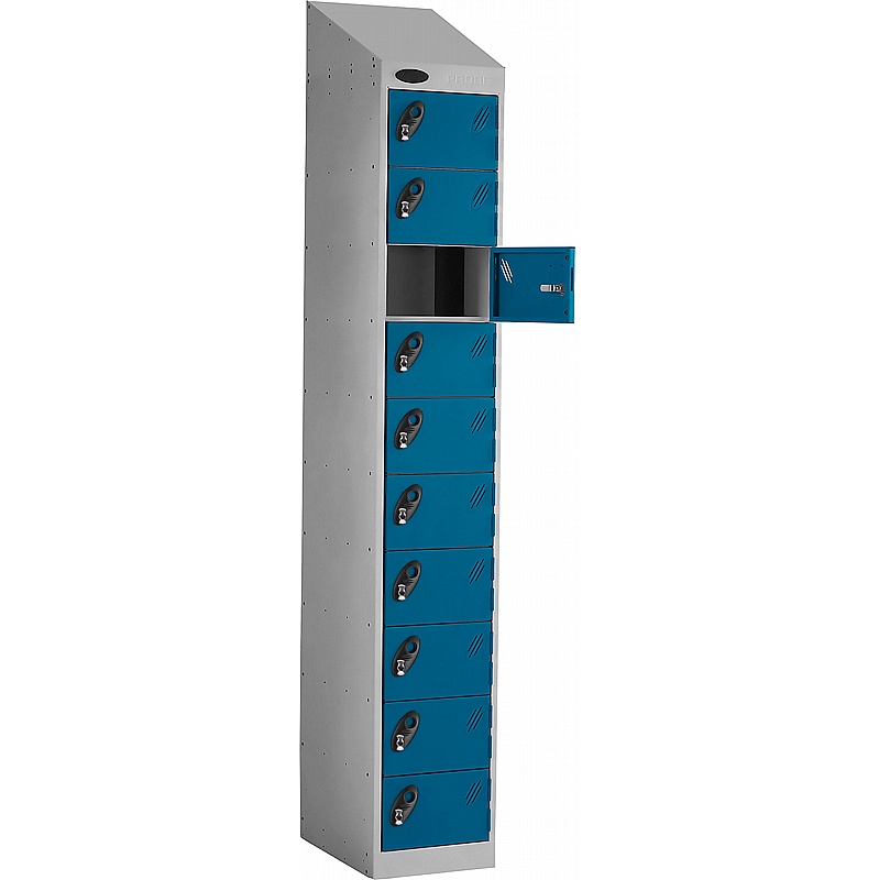 PowerBox Probe 10 Compartment Sloping Top Laptop and Tablet Charging Lockers with Hasp and Staple Lock - Office Storage