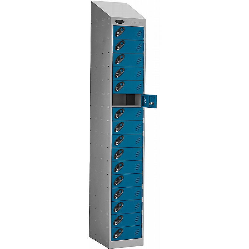 PowerBox Probe 16 Compartment Sloping Top Laptop and Tablet Charging Lockers with Hasp and Staple Lock - Office Storage