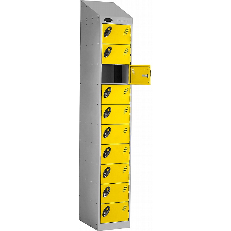 PowerBox Probe Equinox 10 Compartment Sloping Top Laptop and Tablet Charging Lockers with Hasp and Staple Lock - Office Storage