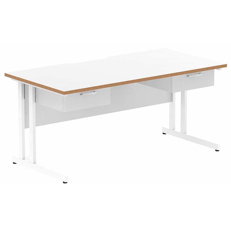 Oslo Rectangular Cantilever Office Desks With Double Fixed Drawers - Office Desks