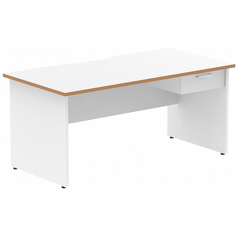 Oslo Rectangular Panel End Office Desks With Single Fixed Drawers - Office Desks