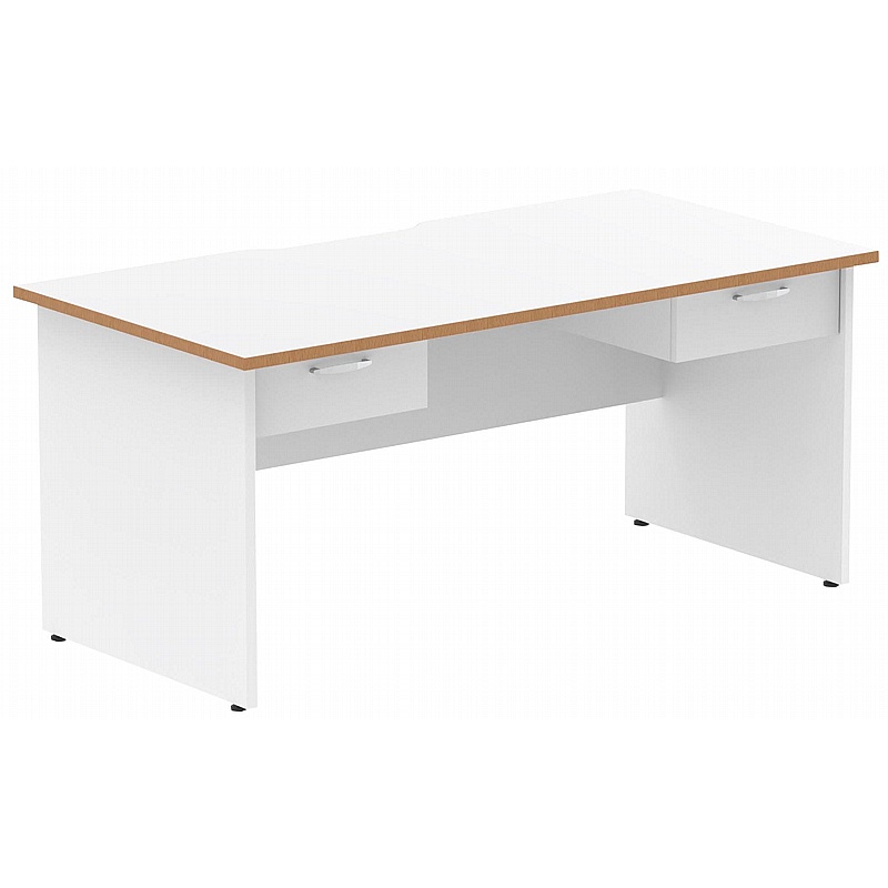 Oslo Rectangular Panel End Office Desks With Double Fixed Drawers - Office Desks