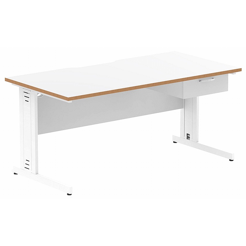 Oslo Rectangular Cable Managed Office Desks With Single Fixed Drawers - Office Desks