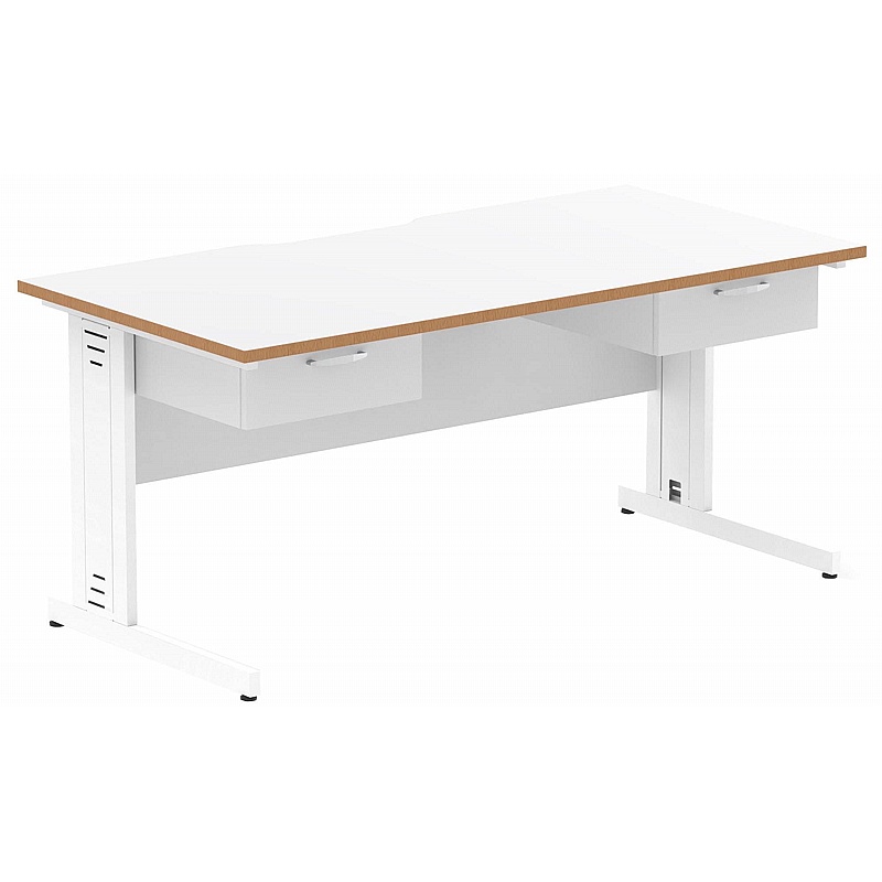Oslo Rectangular Cable Managed Office Desks With Double Fixed Drawers - Office Desks