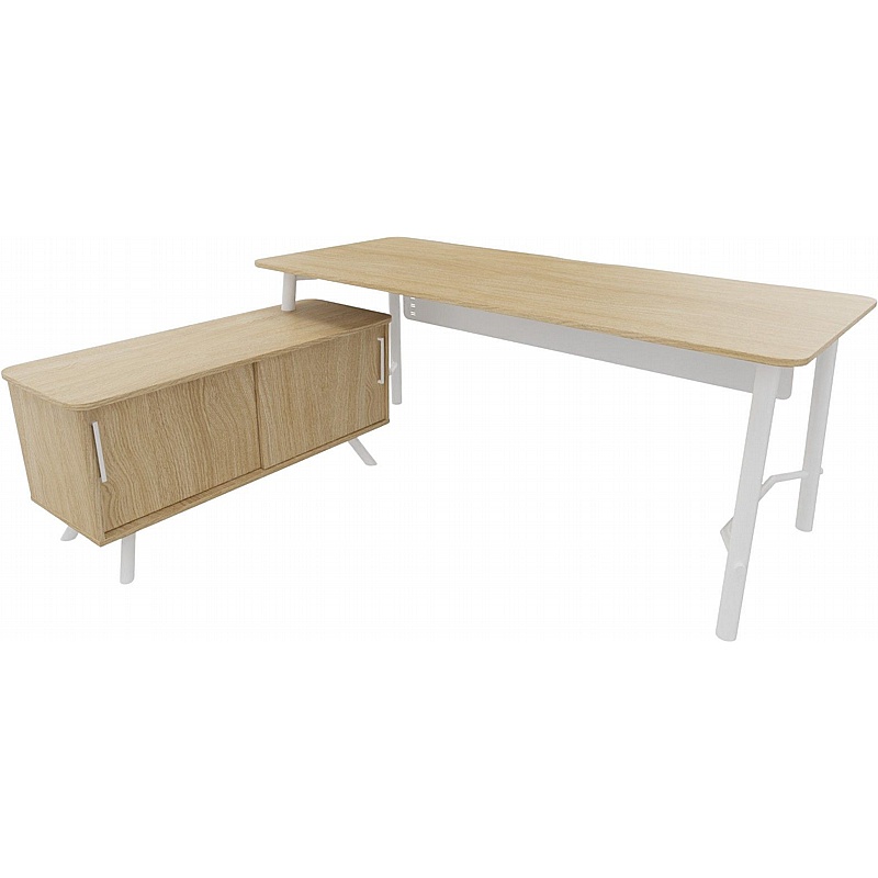 Serenity Executive L-Shaped Office Desk with Sliding Door Storage - Office Desks