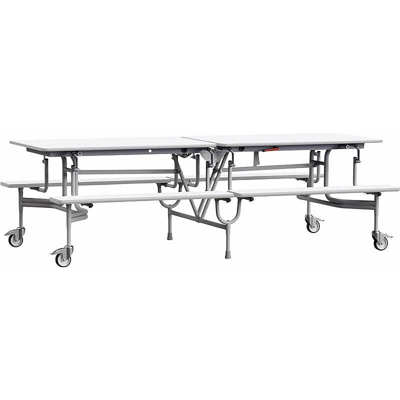 GoRoll 8 Seat Rectangular Mobile Folding School Dining Table with Benches - School Furniture