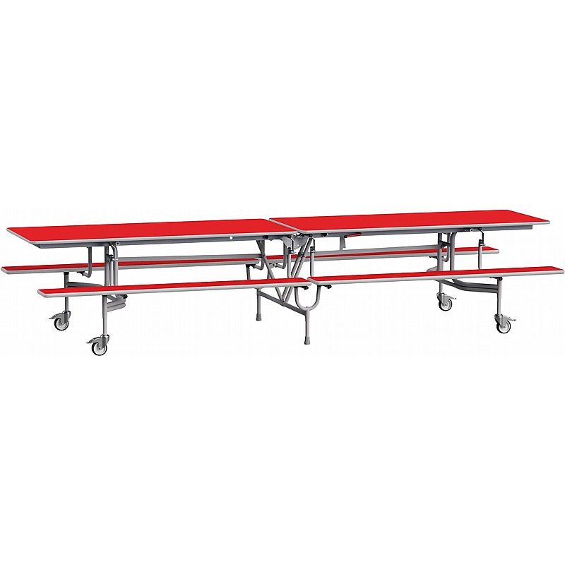 GoRoll 16 Seat Rectangular Mobile Folding School Dining Table with Benches - School Furniture