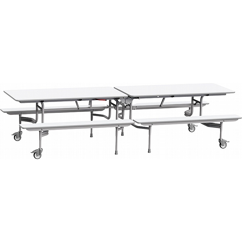GoRoll 12 Seat Rectangular Mobile Folding School Dining Table with Fixed Benches - School Furniture